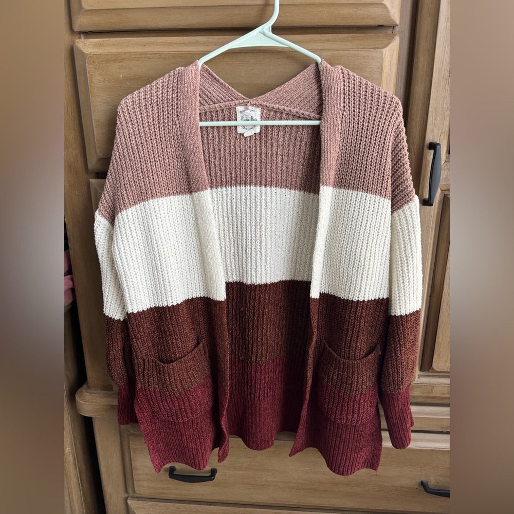 Hippie Rose Multicolor Open Front Cardigan with Pockets, size small